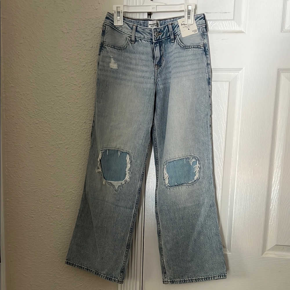 Abercrombie kids low rise baggy Light Blue Distressed Jeans